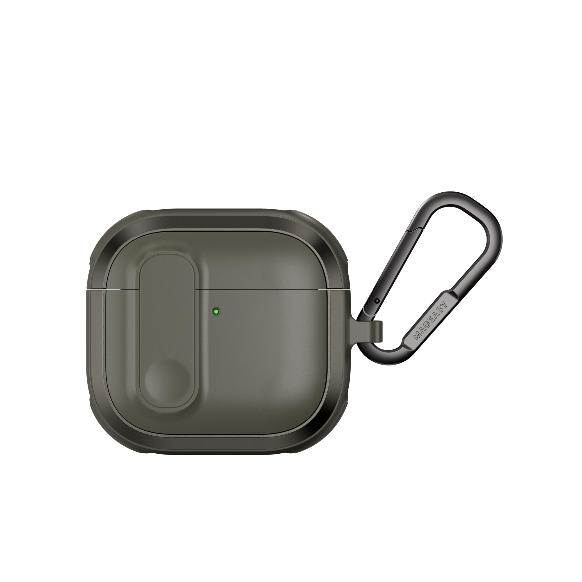 MAGEASY Odyssey AirPods 4 protective case in Metal Green, closed front view with secure latch