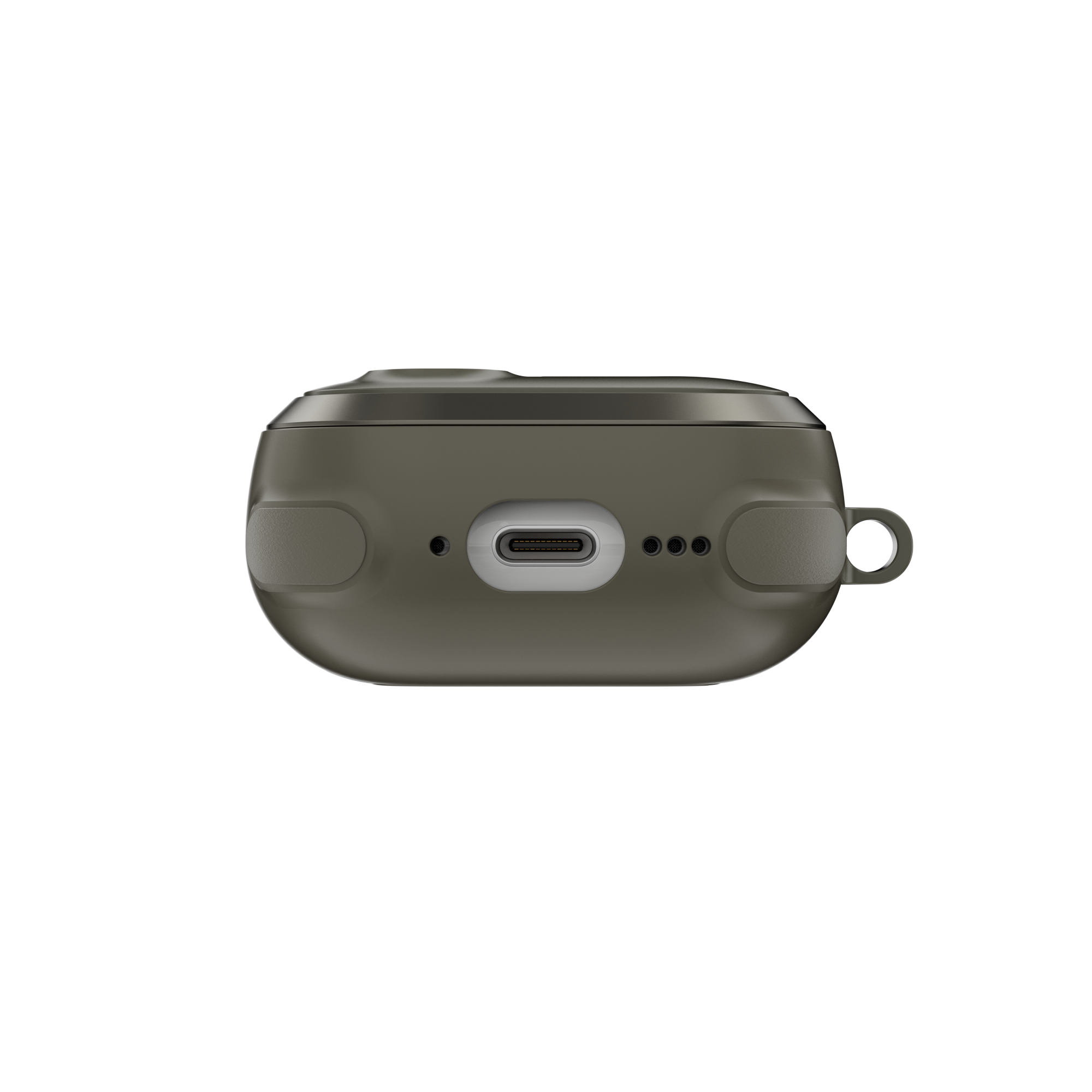 MAGEASY Odyssey AirPods 4 case in Metal Green, bottom view with charging port access