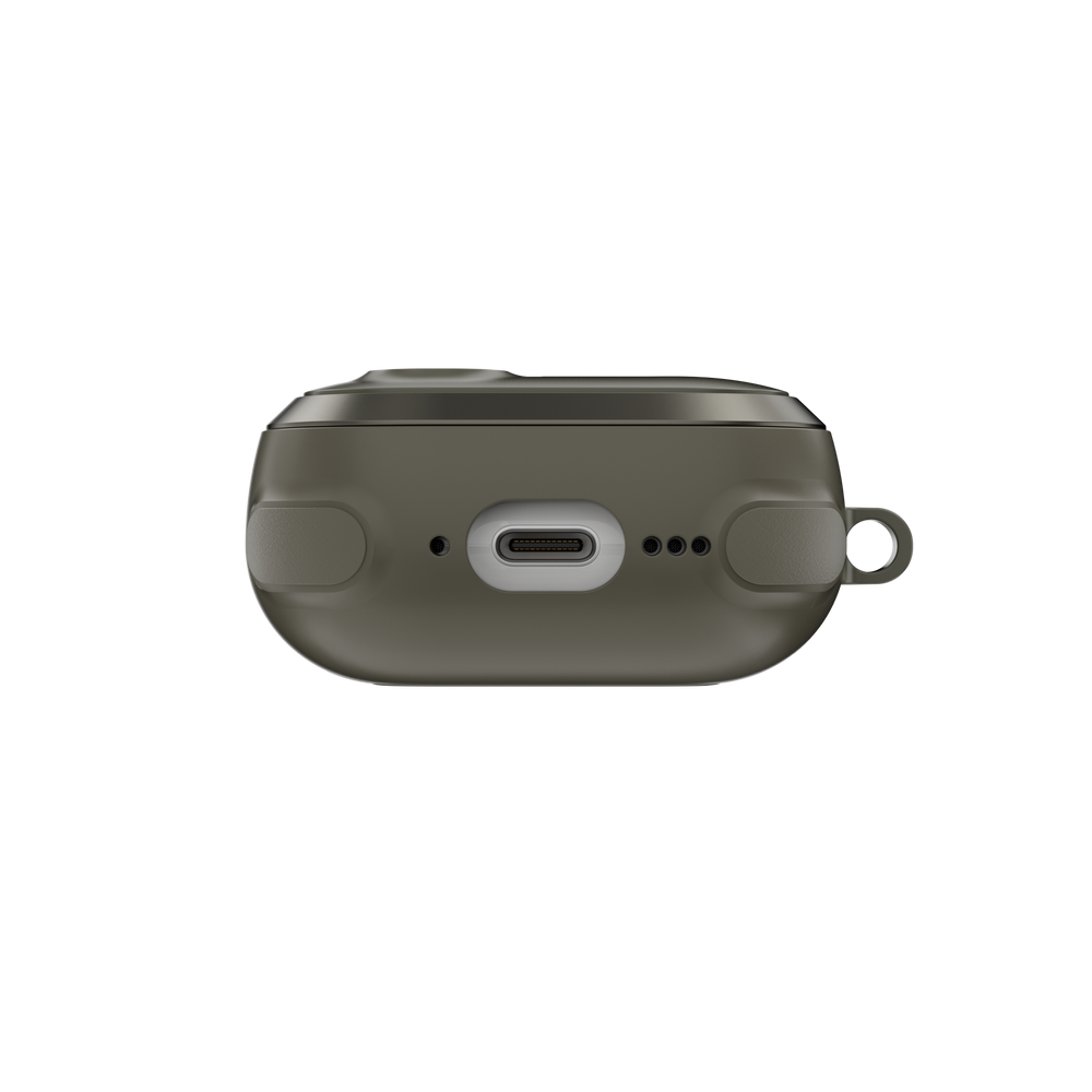 MAGEASY Odyssey AirPods 4 case in Metal Green, bottom view with charging port access