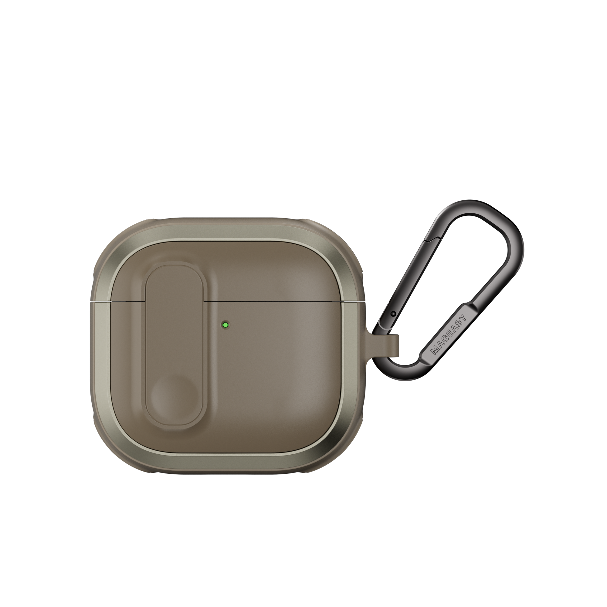MAGEASY Odyssey AirPods 4 protective case in Metal Sand, closed front view with secure latch