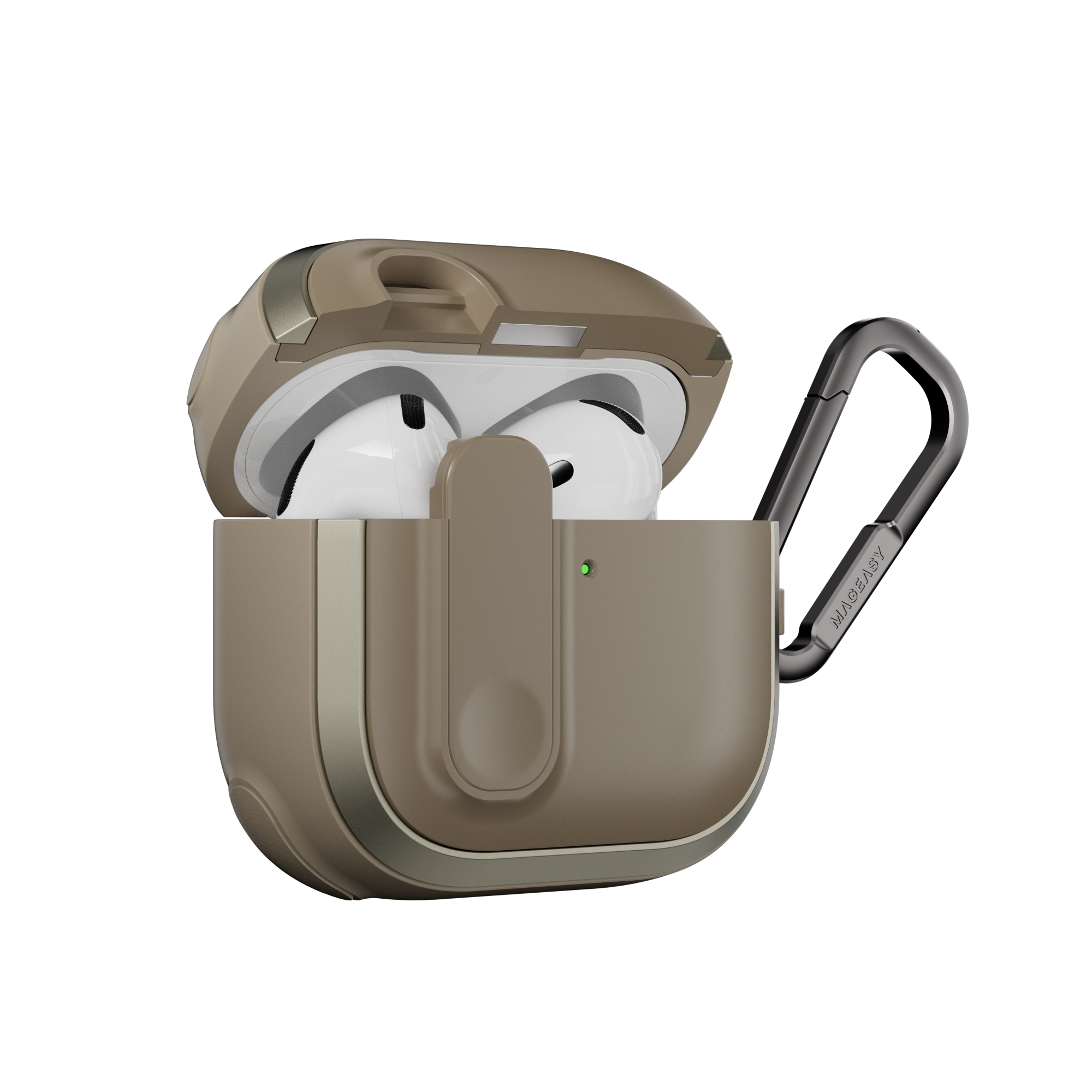 MAGEASY Odyssey AirPods 4 shockproof case in Metal Sand, side profile showing protective shell