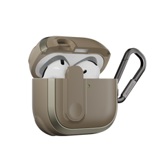 MAGEASY Odyssey AirPods 4 shockproof case in Metal Sand, side profile showing protective shell