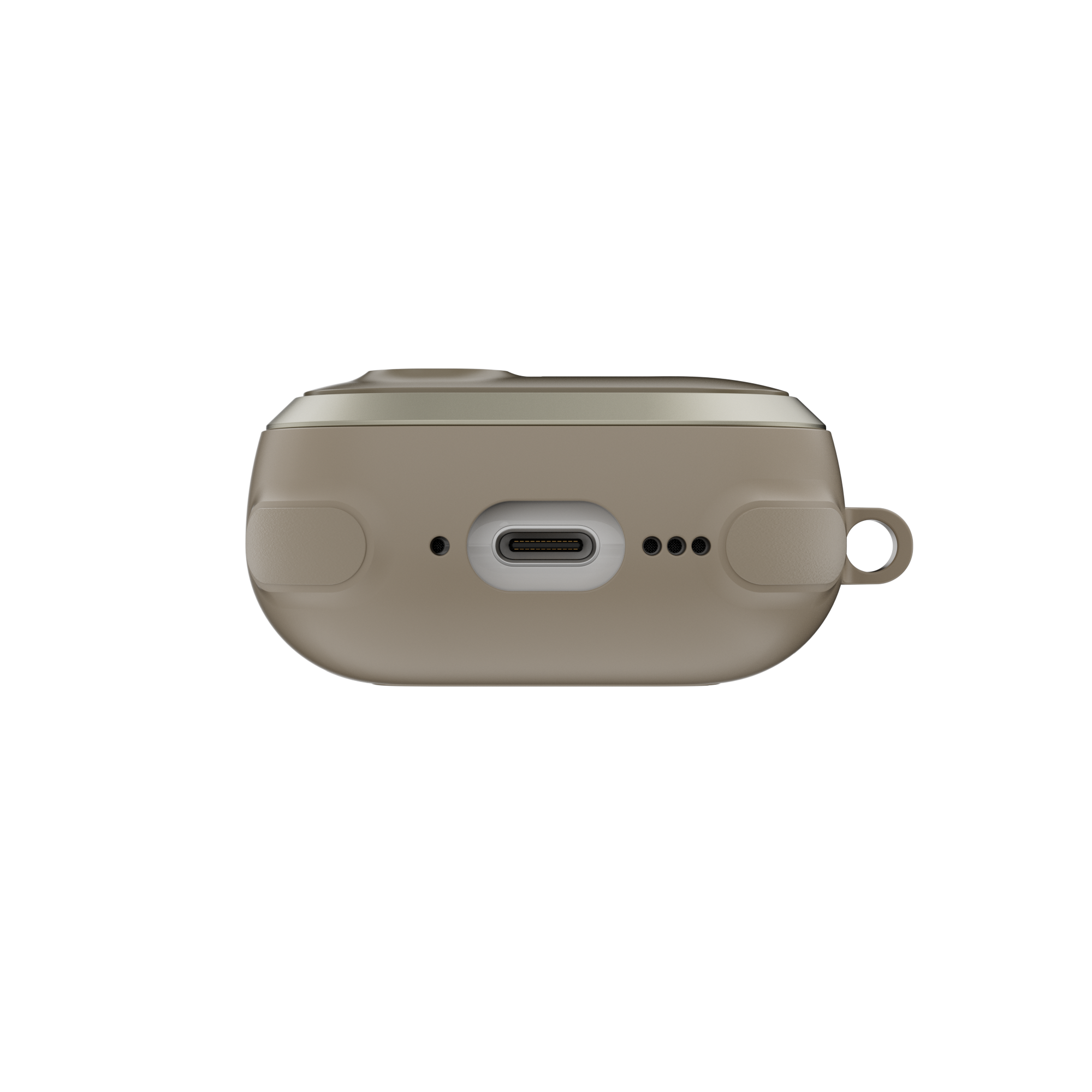 MAGEASY Odyssey AirPods 4 case in Metal Sand, bottom view with charging port access