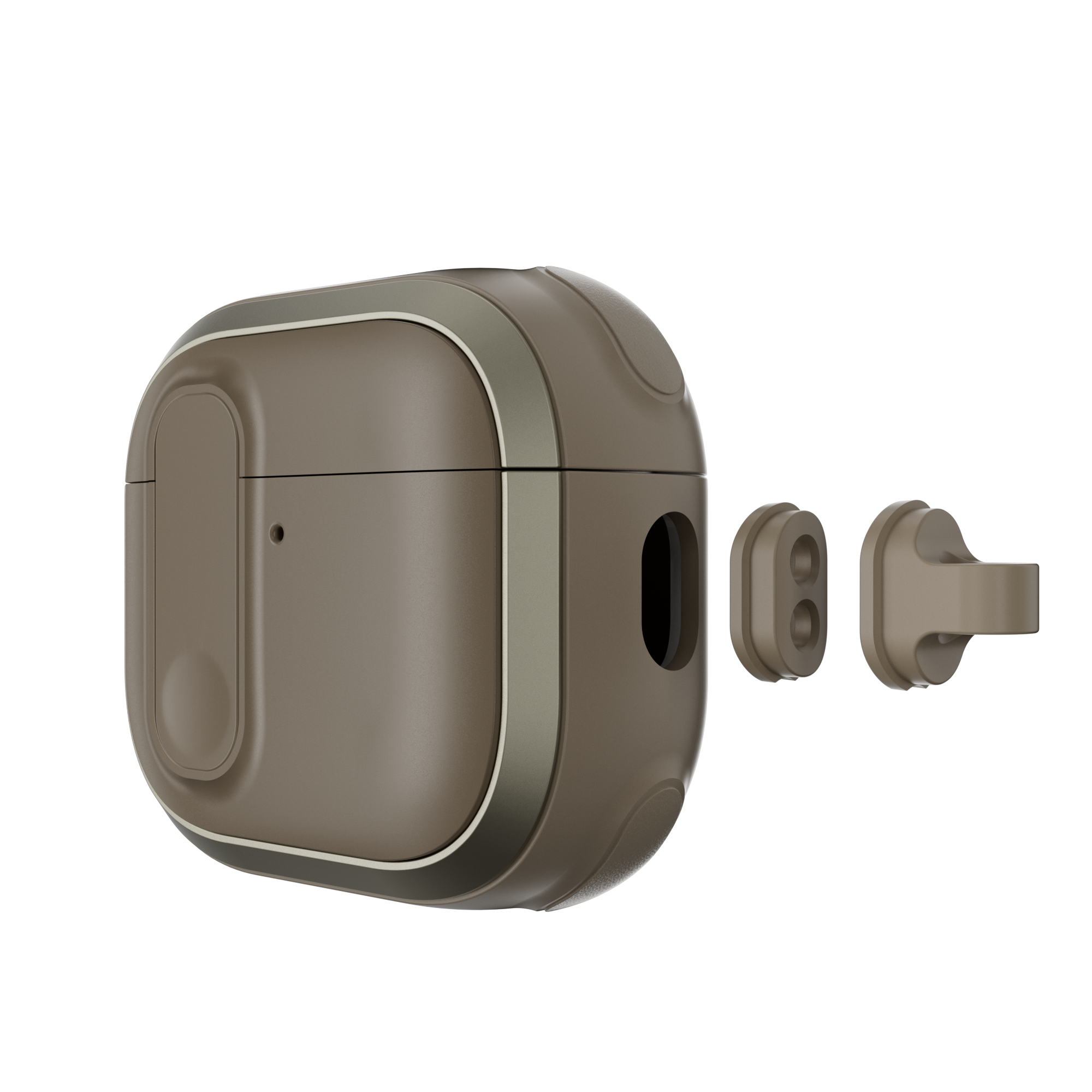 MAGEASY Odyssey AirPods 4 cover in Metal Sand, detachable hook and accessory mount detail