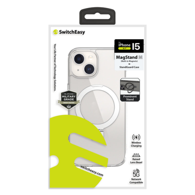 SwitchEasy MagStand M MagSafe Grip Case for iPhone 16e / 15 / 14 Standard 6.1 - Transparent