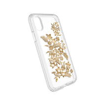 Load image into Gallery viewer, Speck Presidio Clear + Print Impact Protection Case For iPhone XS / X - Shimmer Floral Metallic Gold Yellow