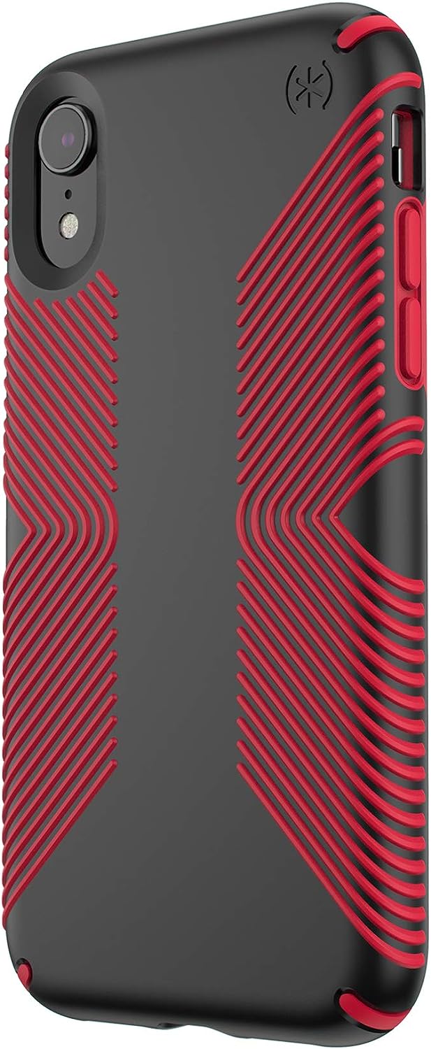 Speck Presidio Grip Case For iPhone X / XS - Black & Red (BONUS Screen Protector!!)