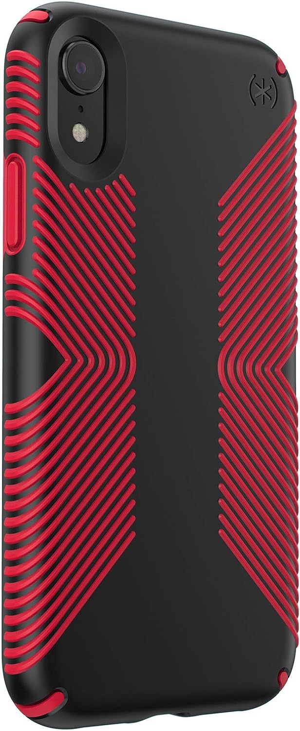 Speck Presidio Grip Case For iPhone X / XS - Black & Red (BONUS Screen Protector!!)