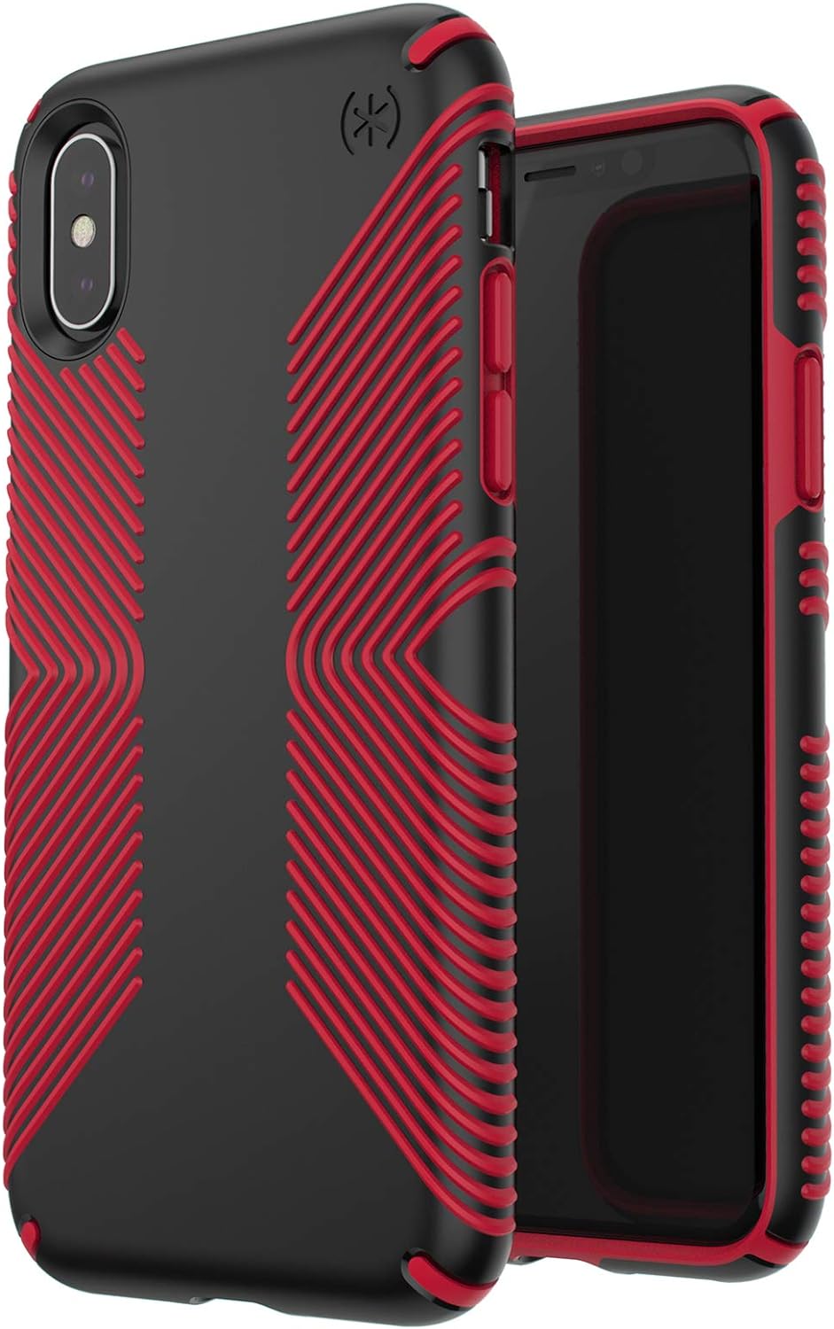 Speck Presidio Grip Case For iPhone X / XS - Black & Red (BONUS Screen Protector!!)
