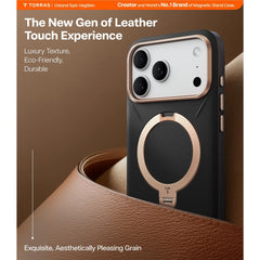 Torras Ostand Spin Vegan Leather MagSafe Case iPhone 17 Pro - Black / Gold
