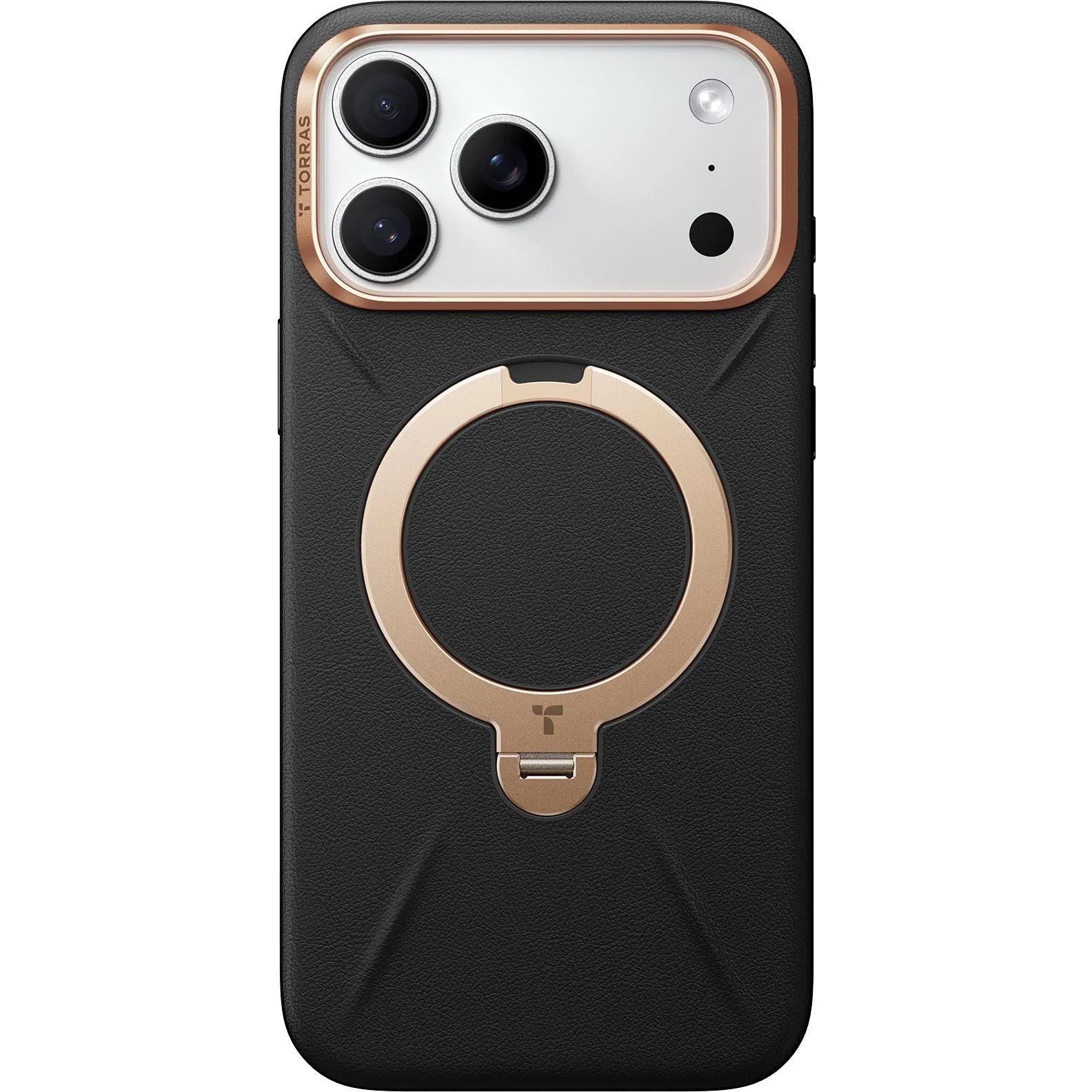 Torras Ostand Spin Vegan Leather MagSafe Case iPhone 17 Pro Max - Black / Gold