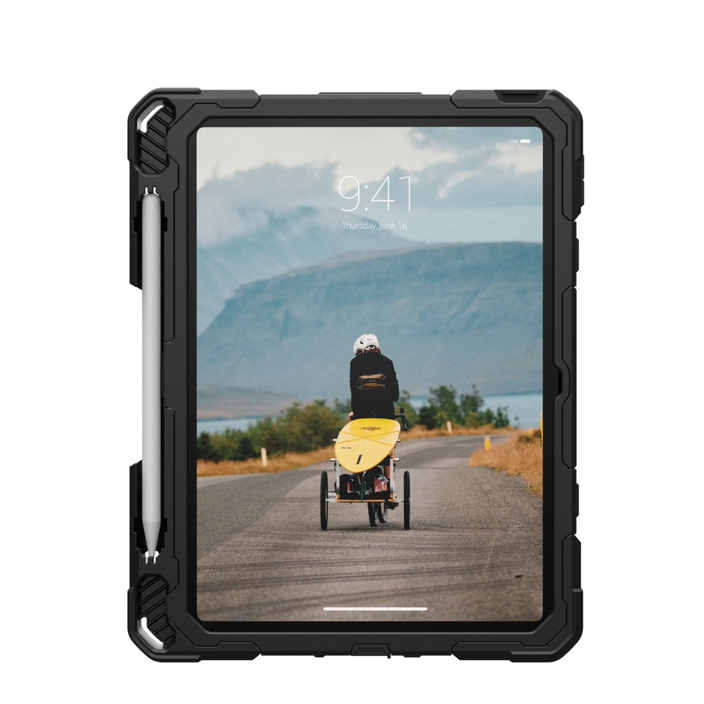 Apple Pencil secured in the holder on the case.