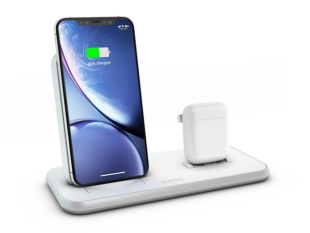 Zens Aluminium Dual Wireless Charging Dock for SmartPhone + Airpods - White