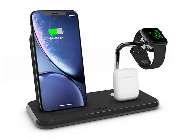 Zens Aluminium Dual Wireless Charging Dock for SmartPhone + Apple Watch + Airpods - Black