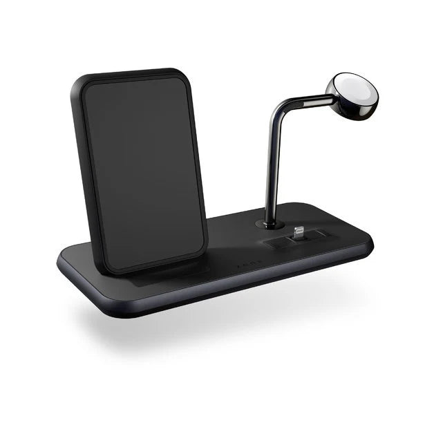 Zens Aluminium Dual Wireless Charging Dock for SmartPhone + Apple Watch + Airpods - Black