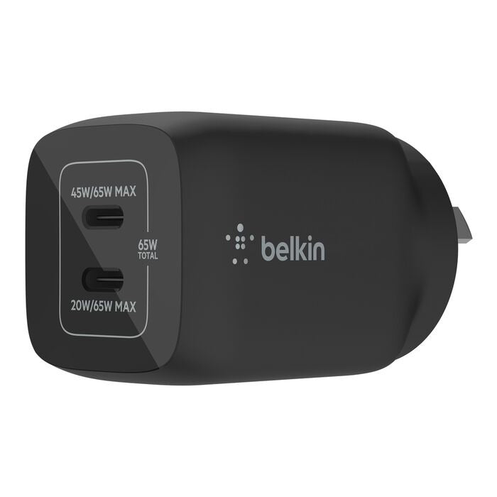 Belkin BoostCharge Pro Dual Wall Charger 65W USB C - Black