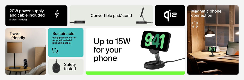 Belkin BoostCharge Pro Convertible Magnetic Charging Stand Qi2 15W -  Black