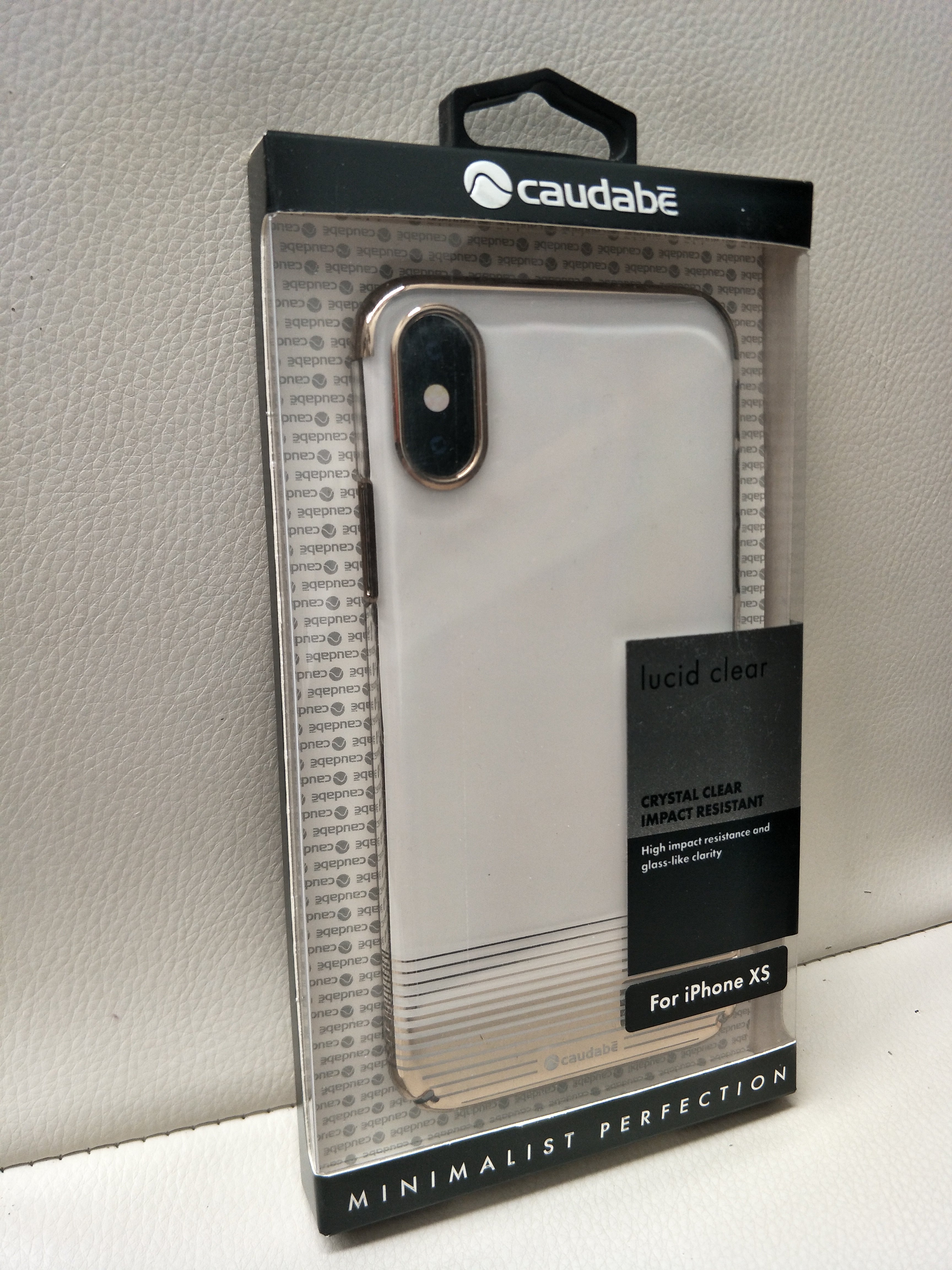 Caudabe Lucid Clear Slim Case For iPhone X/Xs - Gold Metallic Stripes (BONUS Screen Protector!!)