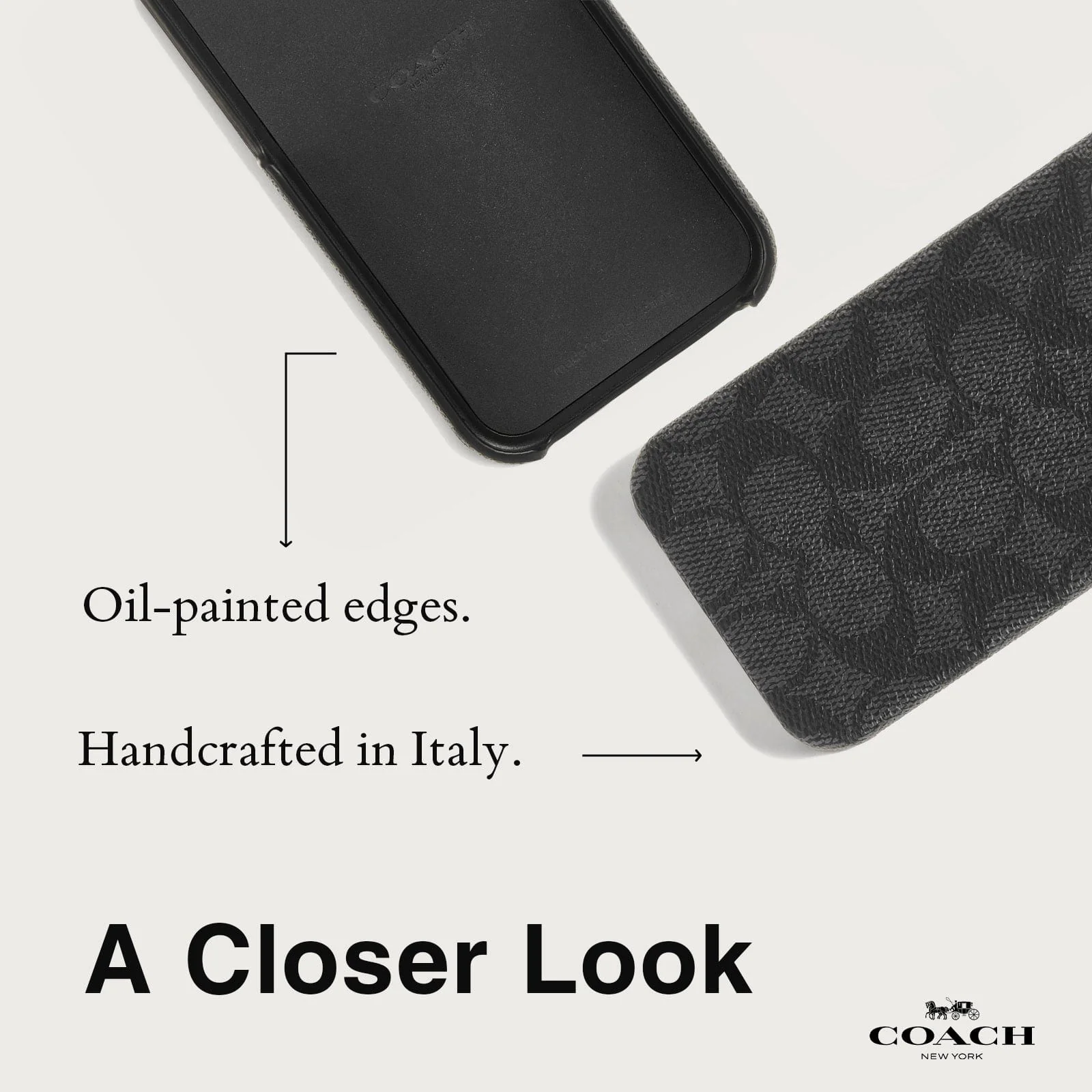 Coach Slim Case Signature for iPhone 15 / 14 / 13 Charcoal with FREE SCREEN GUARD