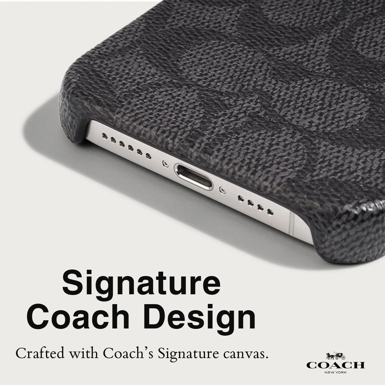 Coach Slim Case Signature for iPhone 15 / 14 / 13 Charcoal with FREE SCREEN GUARD