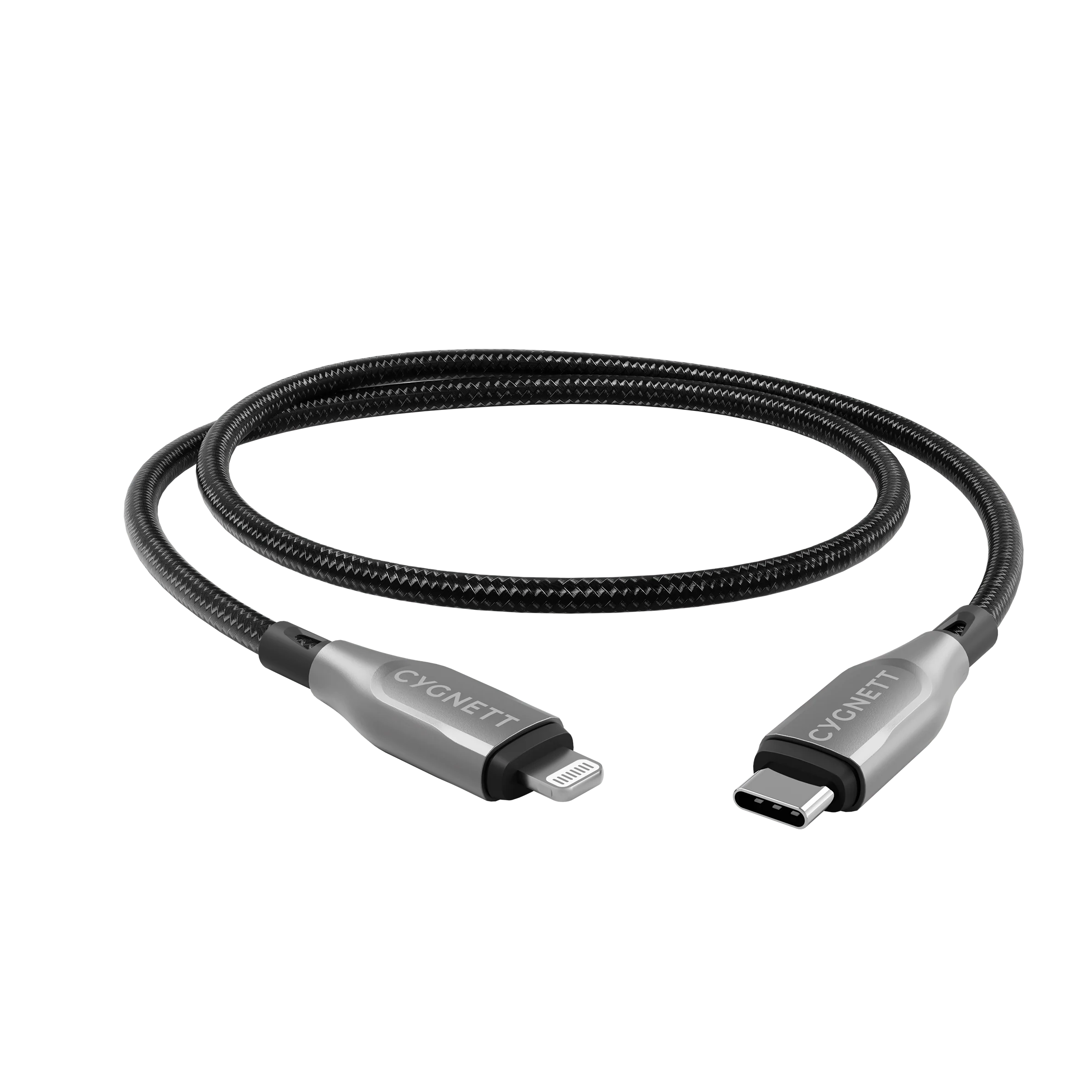 Cygnett Armoured Braided Cable 1M USB-C to Lightning - Dupont Kevlar Aramid Black
