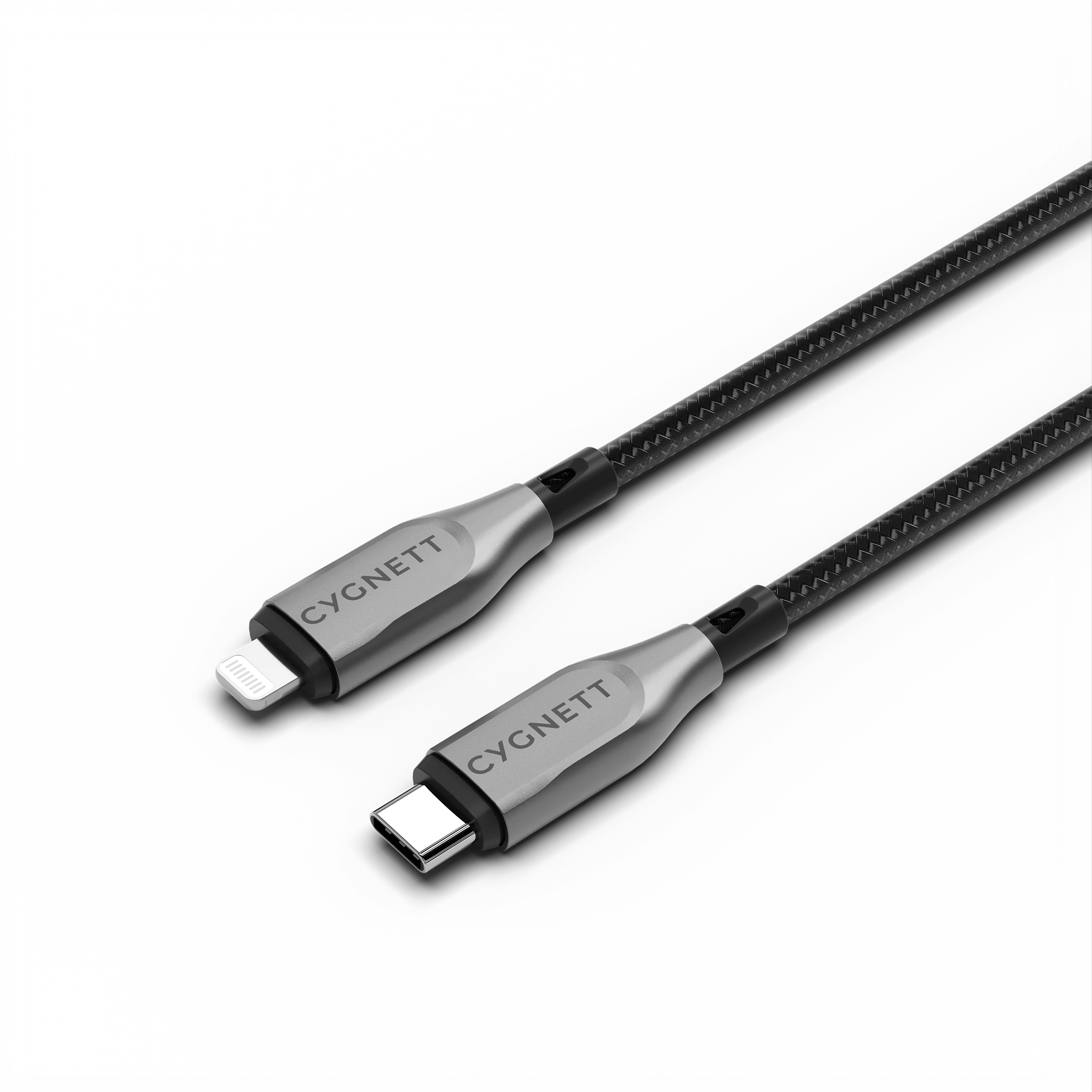 Cygnett Armoured Braided Cable 1M USB-C to Lightning - Dupont Kevlar Aramid Black