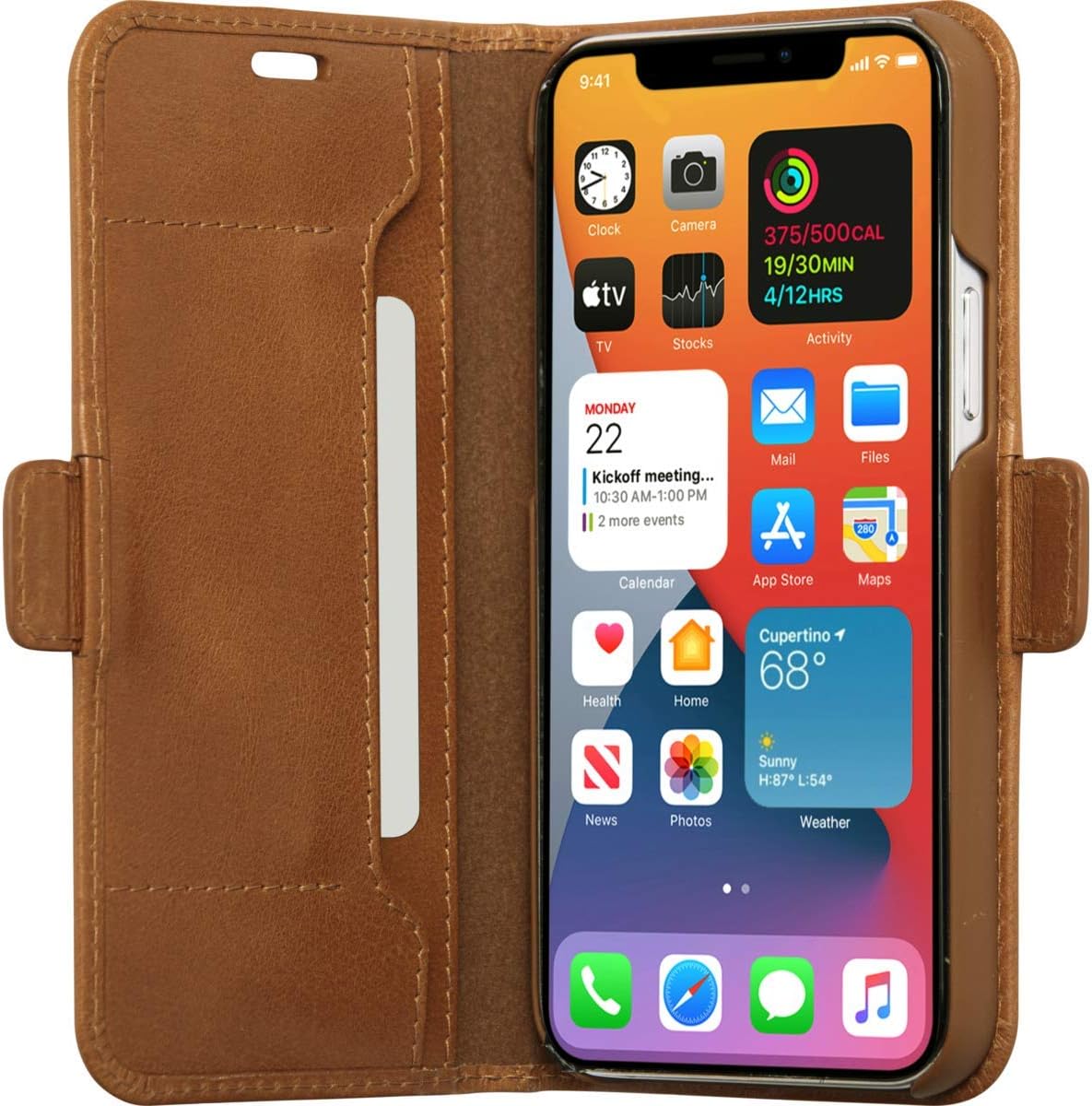 Dbramante1928 Copenhagen Slim Leather Folio Case iPhone 12 / 12 Pro Tan with FREE SCREEN GUARD