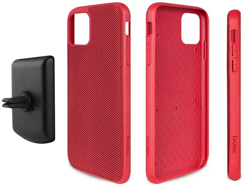 Evutec Aergo Case with Car Vent Mount for iPhone 11 Pro - Ballistic Nylon Red (BONUS Screen Protector!!)