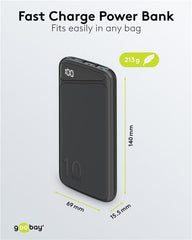 Goobay Portable Powerbank 10K mAh LED USB-A QC/USB-C PD - Black