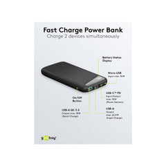 Goobay Portable Powerbank 10K mAh LED USB-A QC/USB-C PD - Black