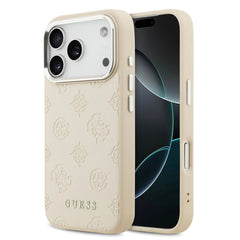 Guess Peony Edition Smooth PU Leather MagSafe Case iPhone 17 Pro – Beige