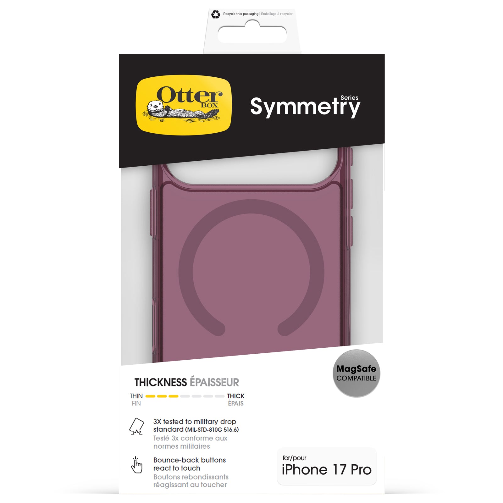 otterbox symmetry case for iphone 17 pro purple back protection