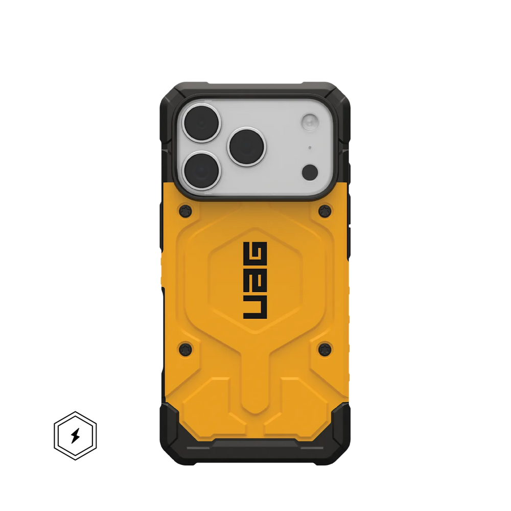 uag pathfinder case for iphone 17 pro yellow front view