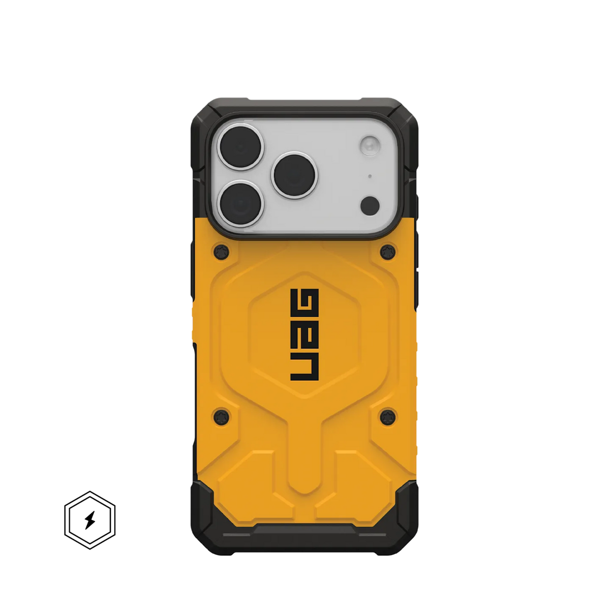 uag pathfinder case for iphone 17 pro yellow front view