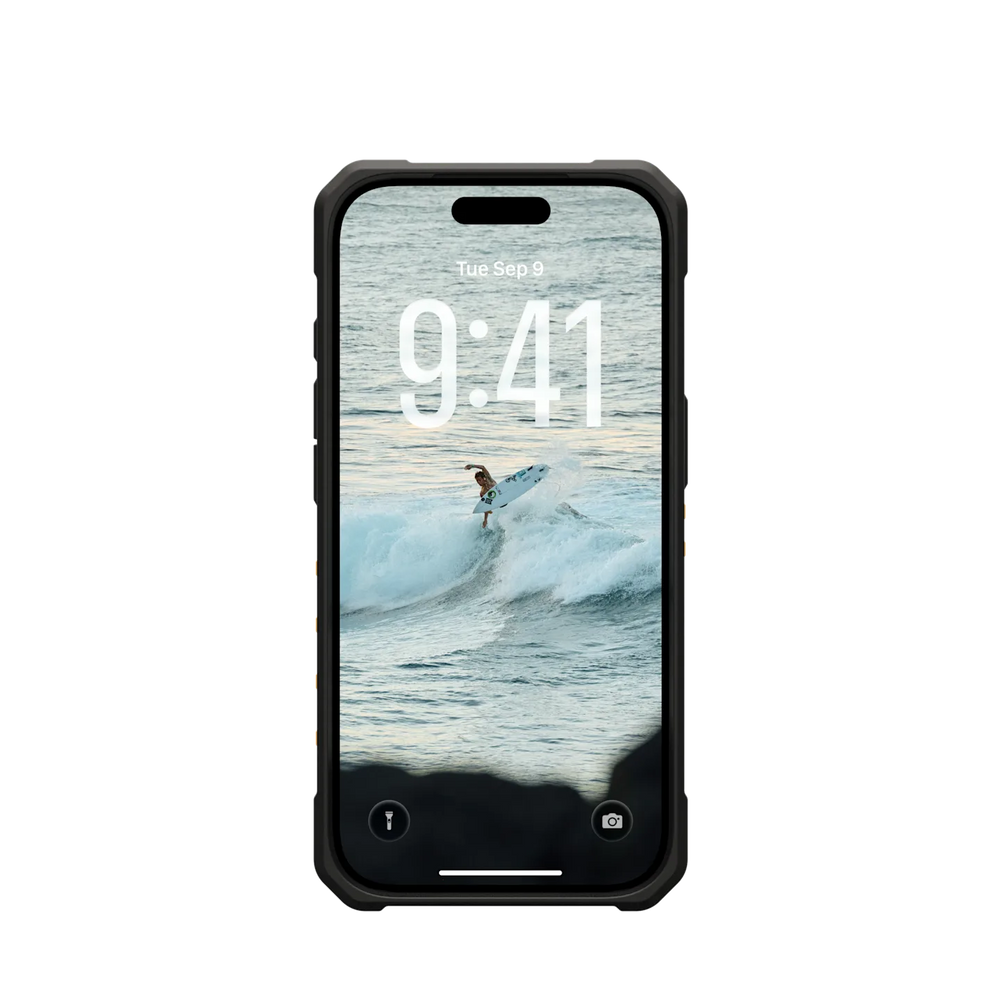 uag pathfinder case for iphone 17 pro yellow side profile