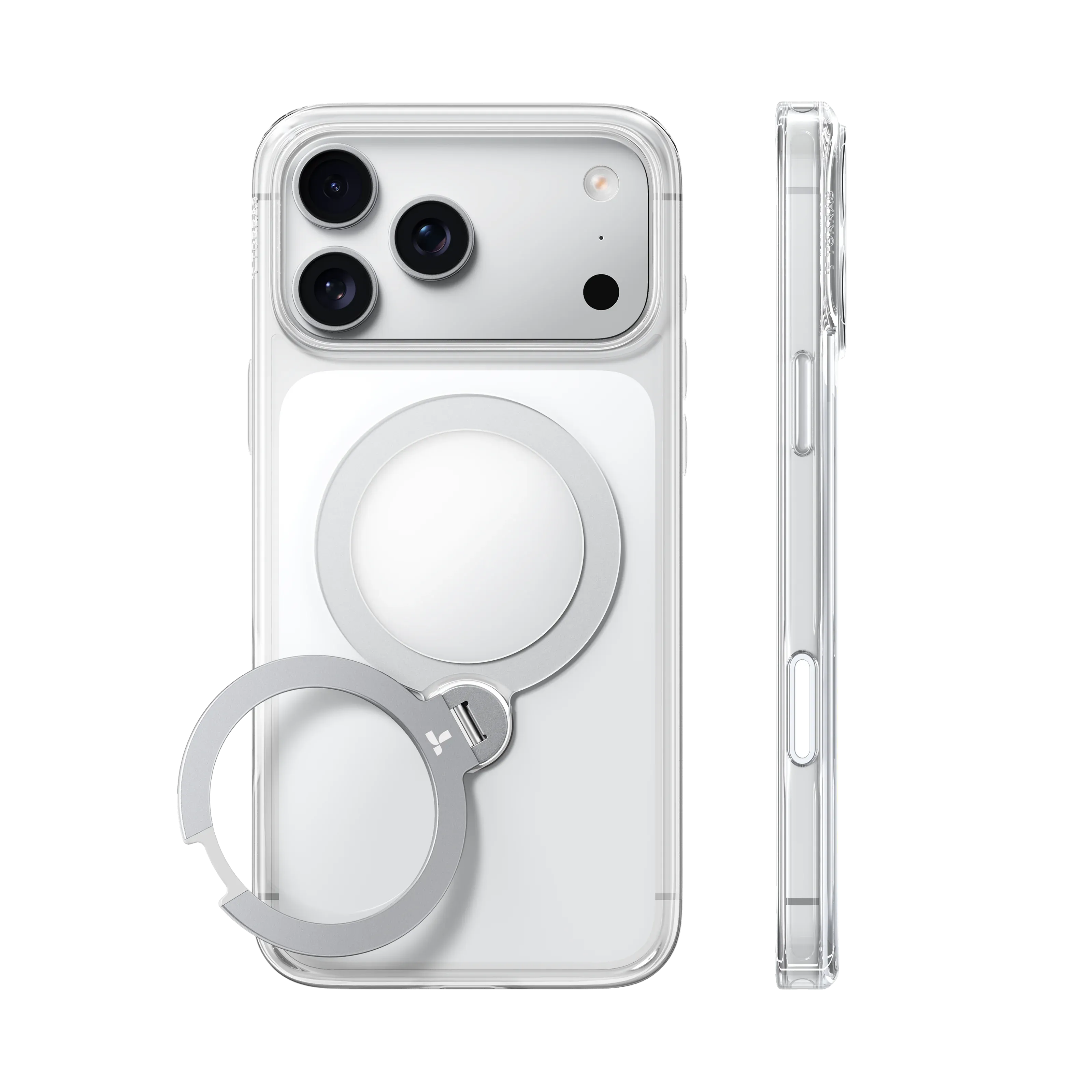 Torras Ostand Q3 Spin MagSafe Case iPhone 18 Pro Max - Clear/Silver