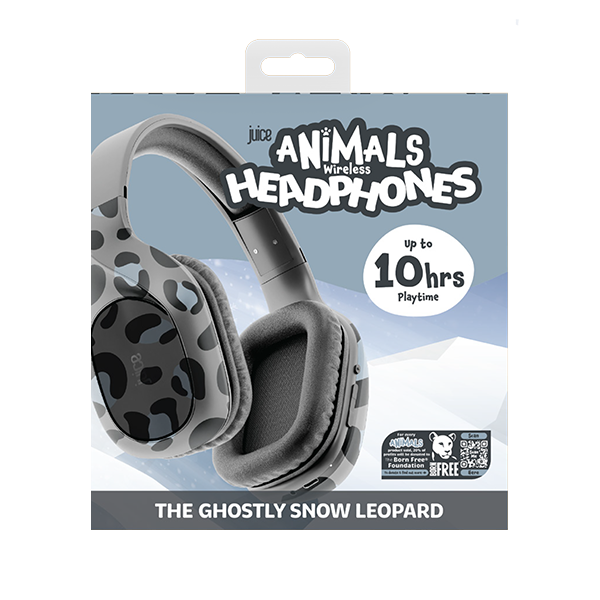 Juice Animals Wireless Bluetooth Headphones - Snow Leopard