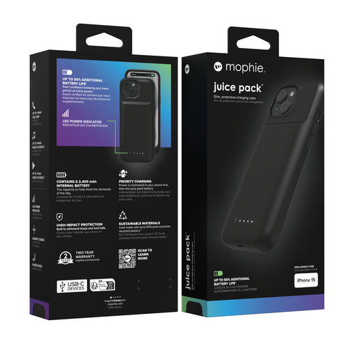 Mophie Juice Pack  2400mAh Battery Case iPhone 15 - Black