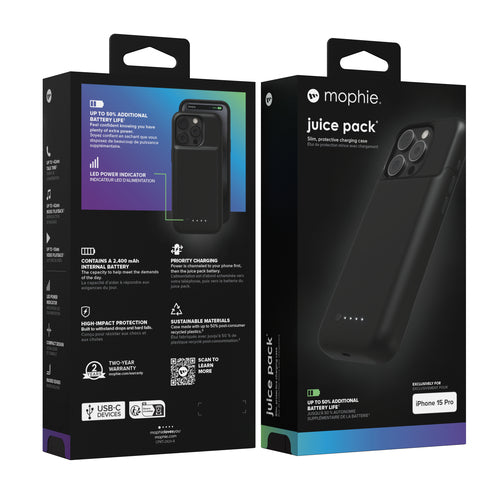 Mophie Juice Pack  2400mAh Battery Case iPhone 15 Pro - Black