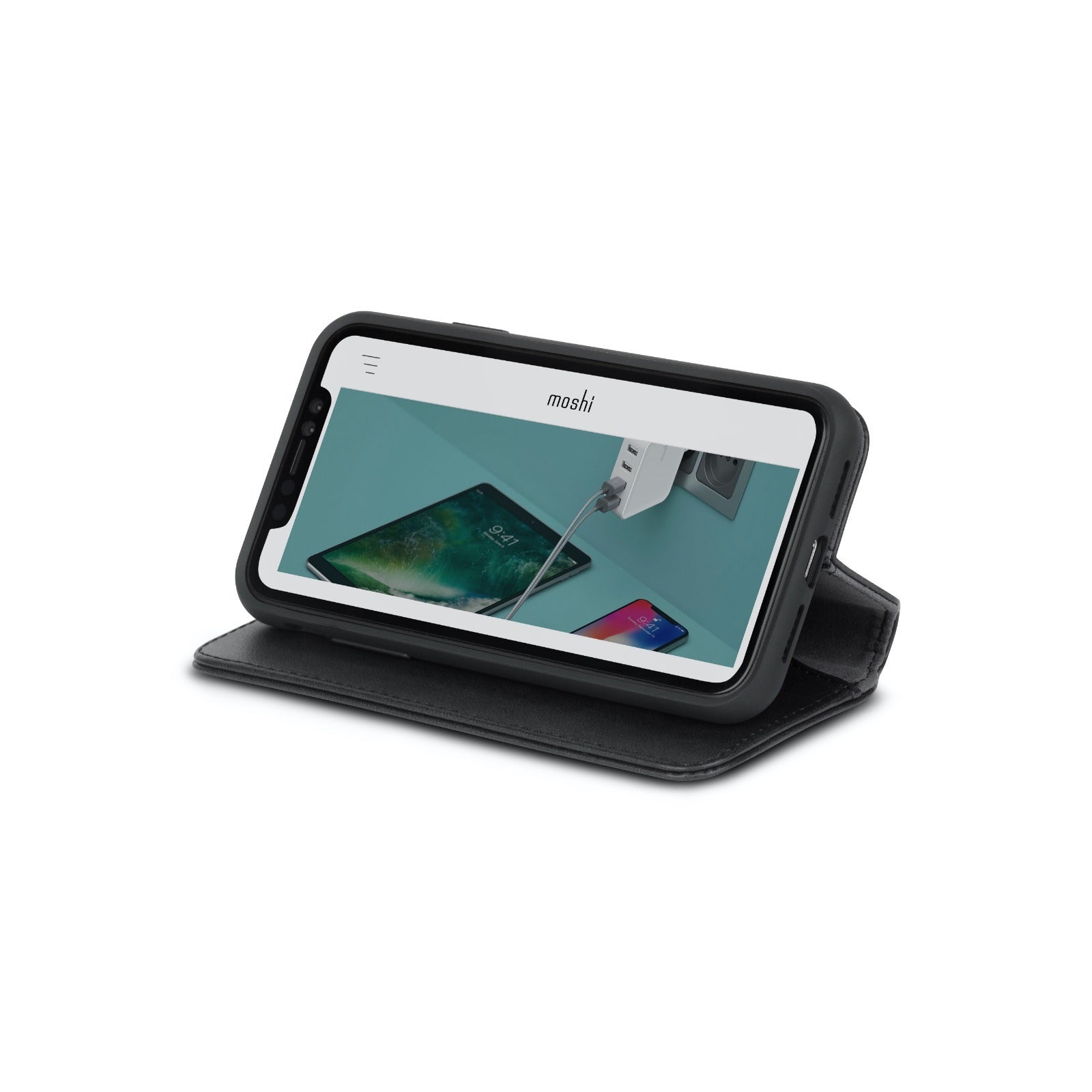 Moshi Overture Premium Folio Style Wallet Case For iPhone XS Max - Charcoal Black