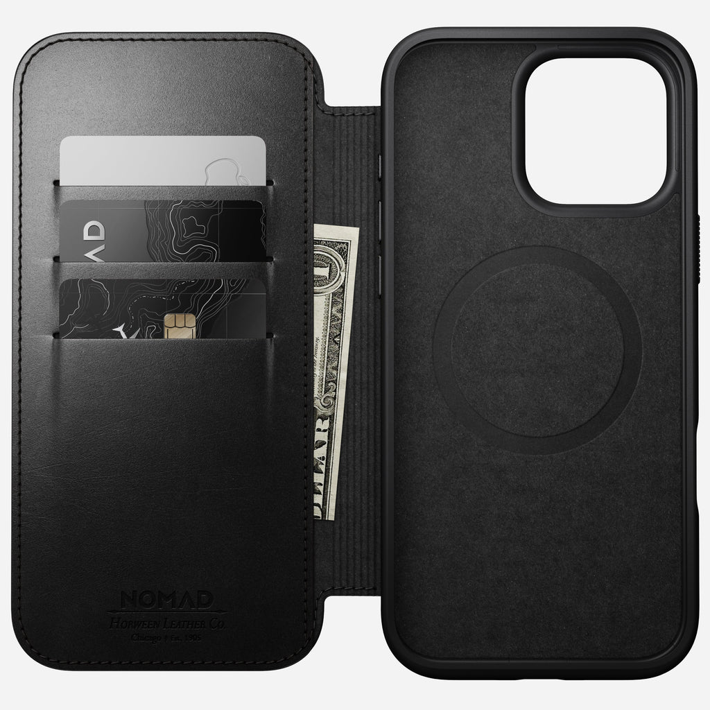 Nomad Horween Premium Leather Folio Case iPhone 16 Pro 6.3 - Black