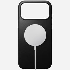 nomad modern leather case for iphone 17 pro max black leather grain closeup