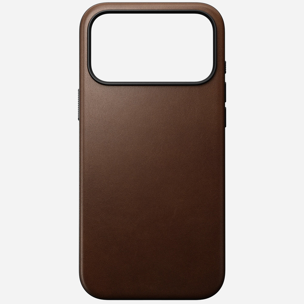 nomad modern leather case for iphone 17 pro brown front view