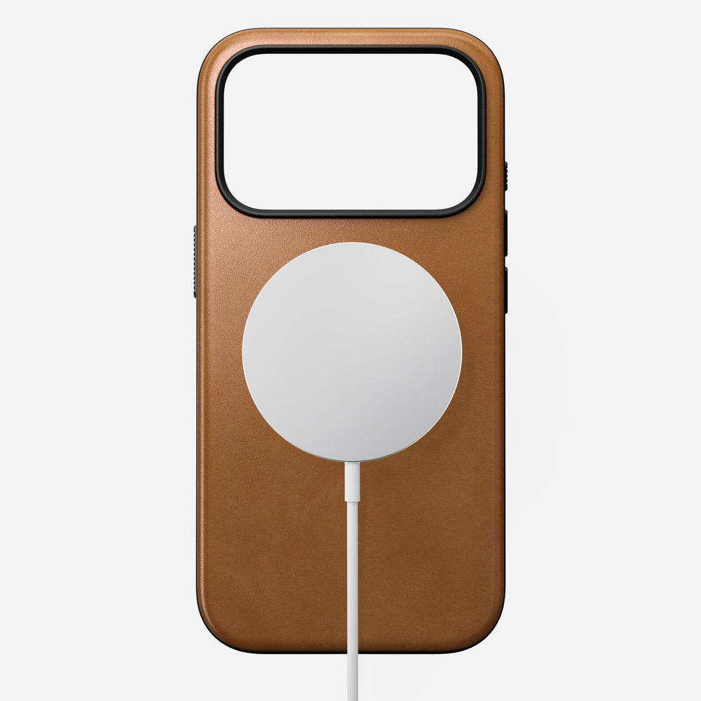 nomad modern leather case for iphone 17 pro english tan side profile