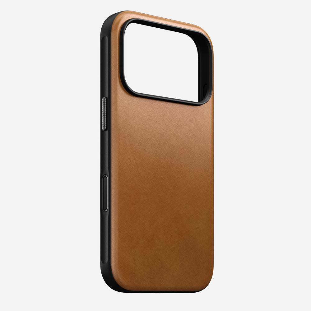 nomad modern leather case for iphone 17 pro max english tan side profile