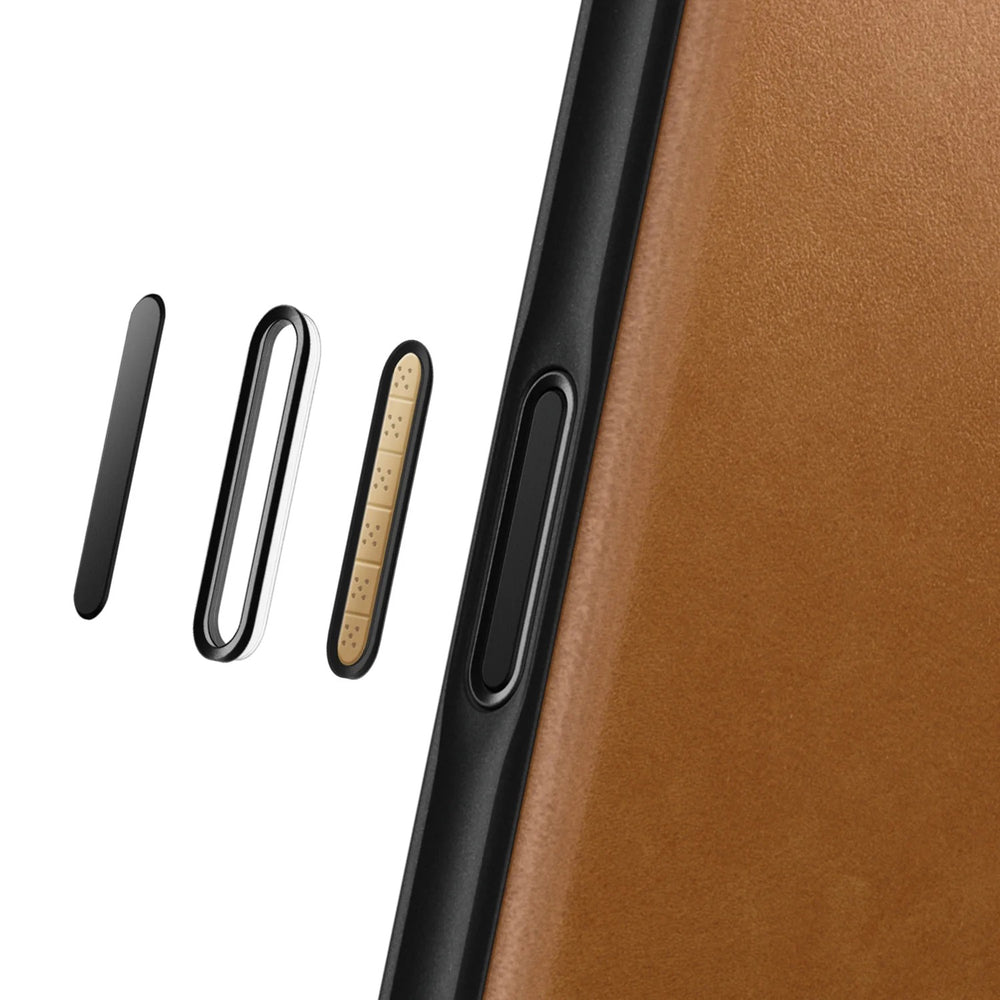 nomad modern leather case for iphone 17 pro english tan leather grain closeup