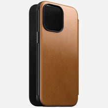 Load image into Gallery viewer, Nomad Modern Leather Folio Case iPhone 15 Pro - Tan Brown