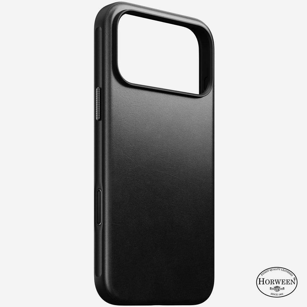 nomad modern case for iphone 17 pro black leather grain closeup