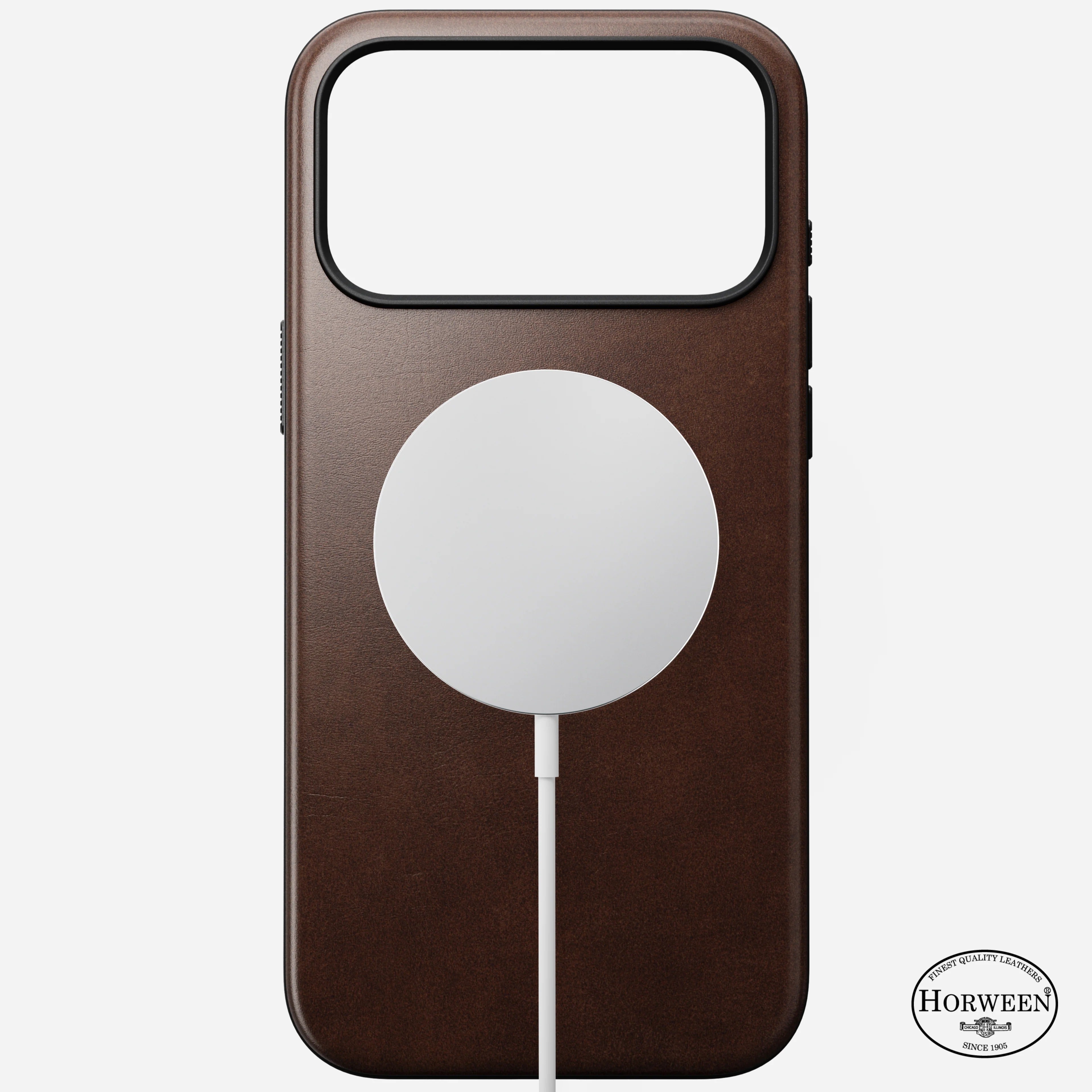nomad modern case for iphone 17 pro rustic brown buttons detail