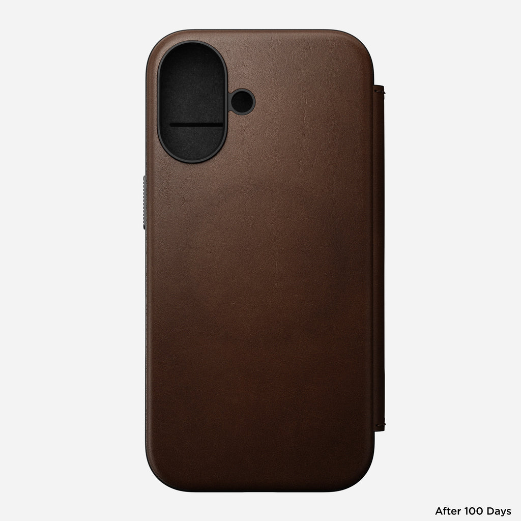 Nomad Modern Premium Leather Folio Case iPhone 16 Plus 6.7 - Brown